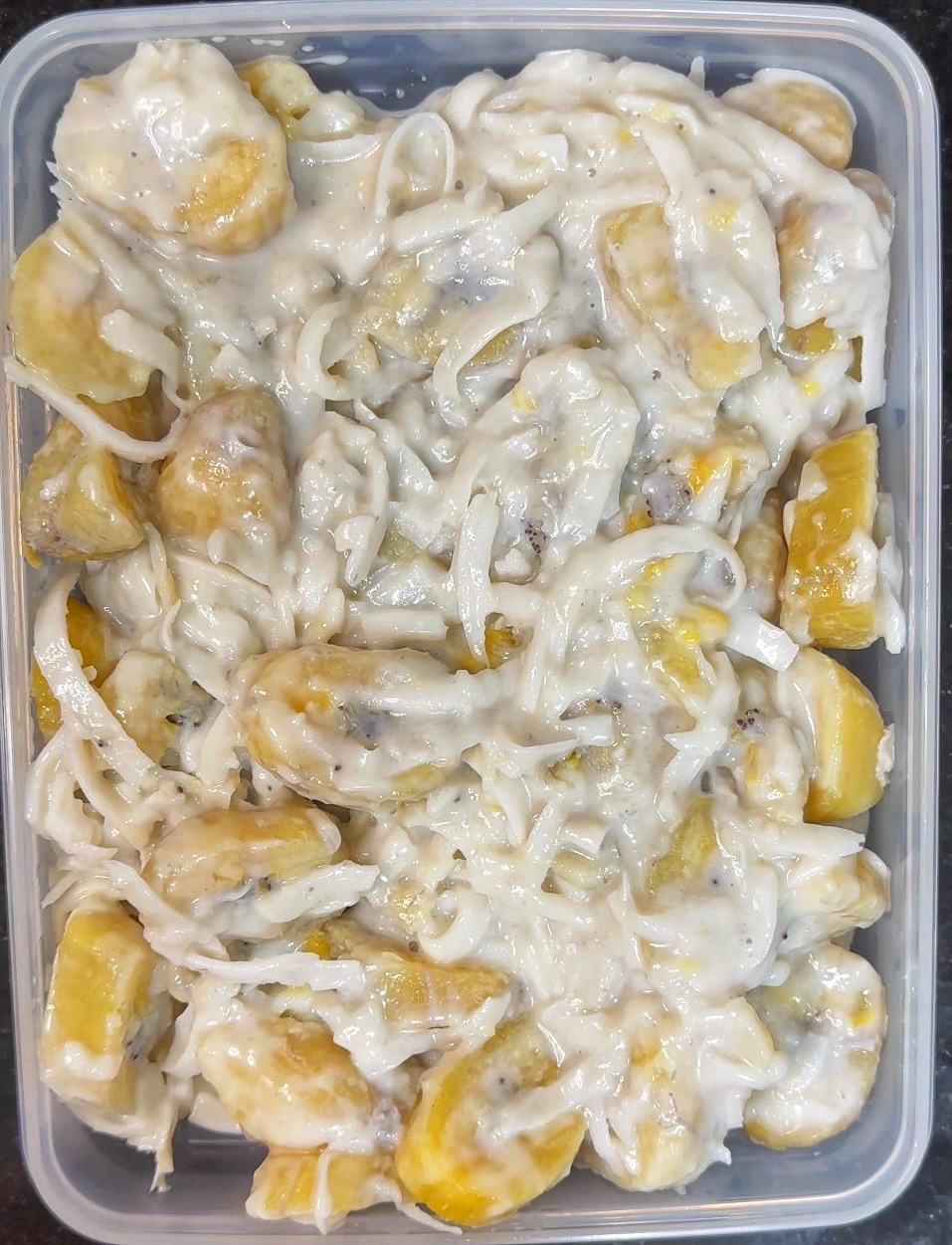 Bananas in Coconut Milk with shredded coconut